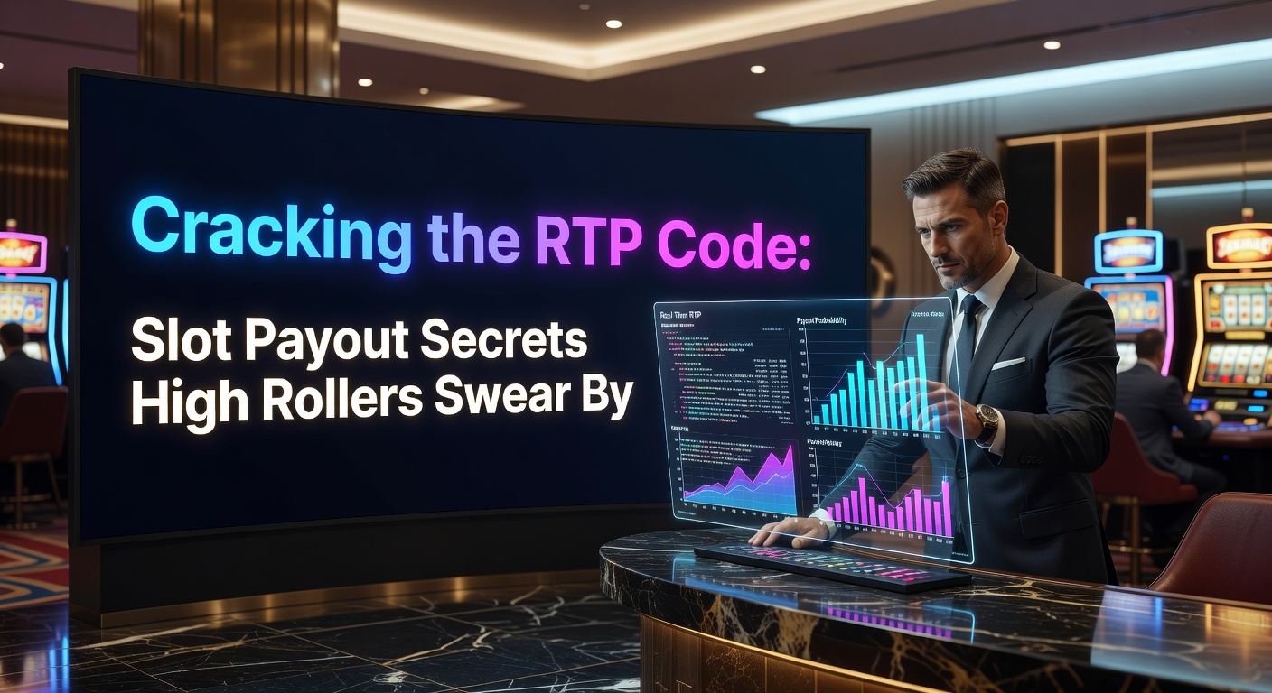 Ein High Roller vor einem Slot-Automaten, der den Bildschirm mit RTP-Werten analysiert