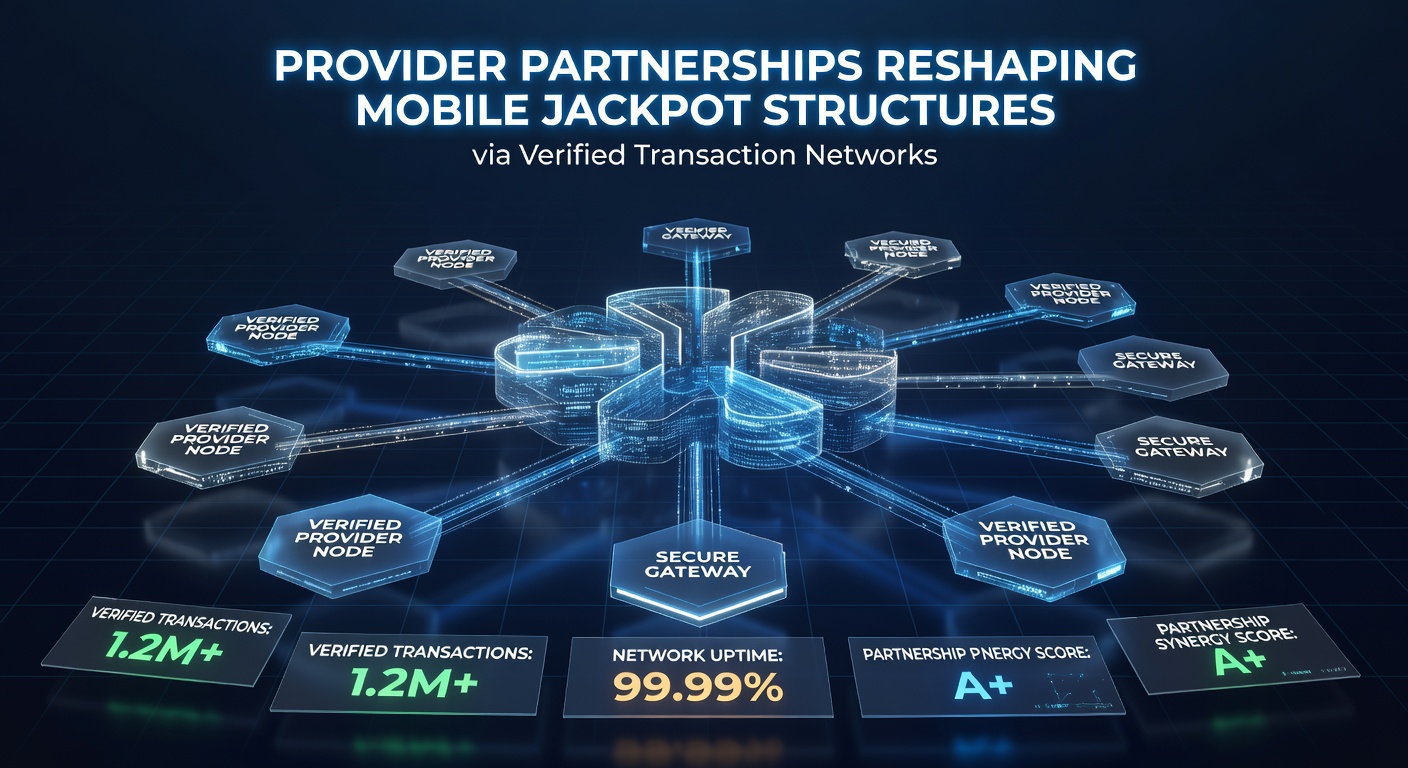 Illustration von vernetzten Anbieter-Partnerschaften und mobilen Jackpot-Systemen mit verifizierten Transaktionen
